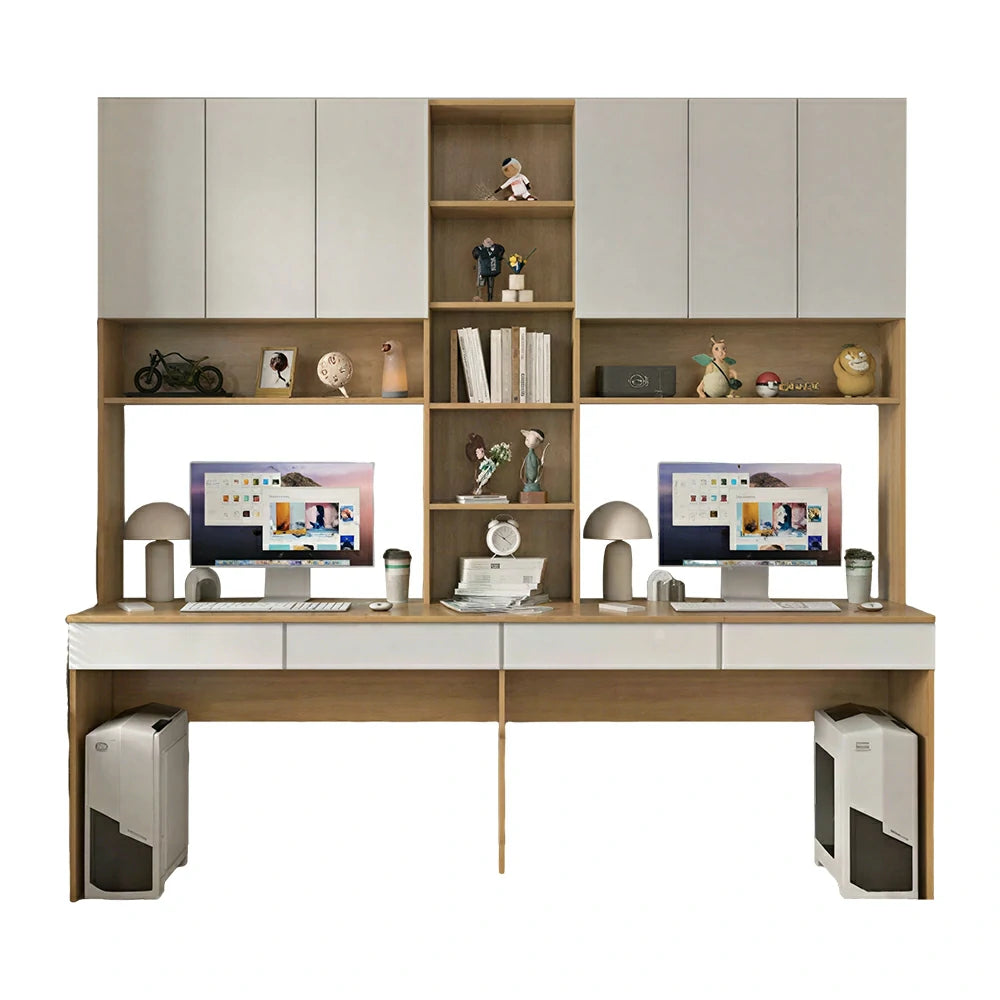 LUXORA I Style Desk with Right Bookshelf Storage Cabinet & Drawers for Home Office - Oak White