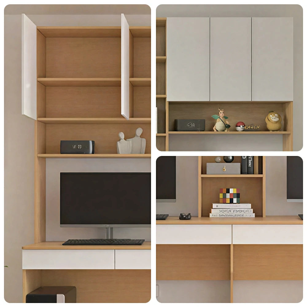 LUXORA I Style Desk with Right Bookshelf Storage Cabinet & Drawers for Home Office - Oak White