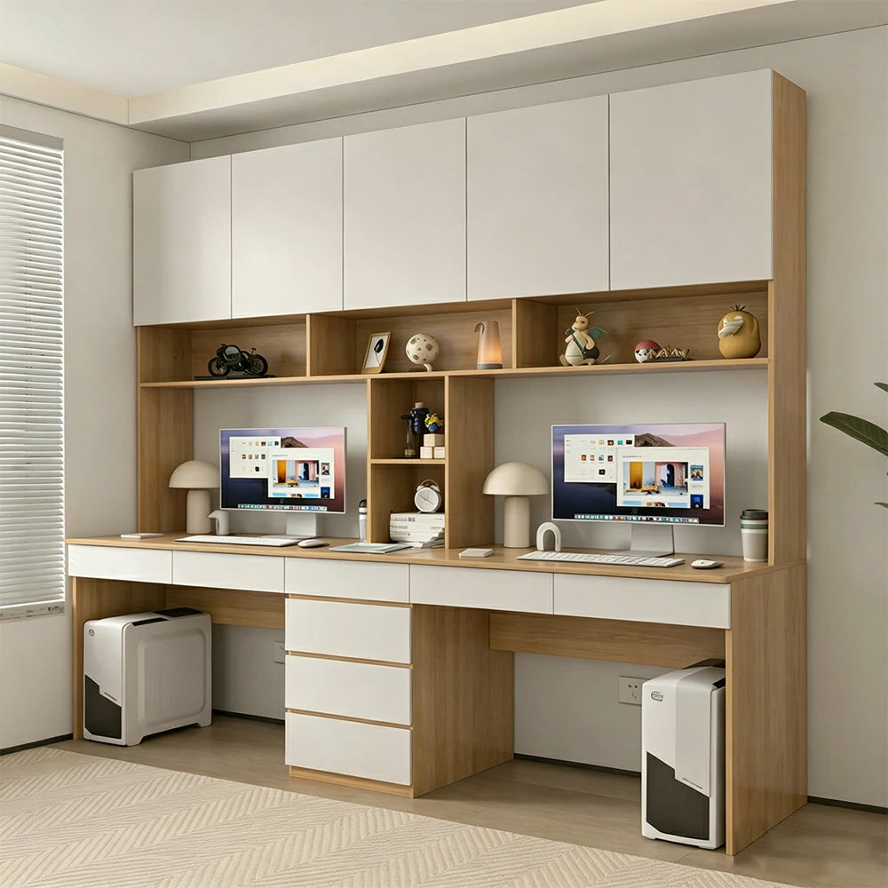 LUXORA G Style Desk with Right Bookshelf Storage Cabinet & Drawers for Home Office - Oak White