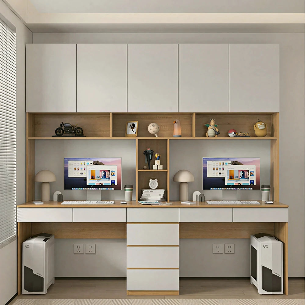 LUXORA G Style Desk with Right Bookshelf Storage Cabinet & Drawers for Home Office - Oak White