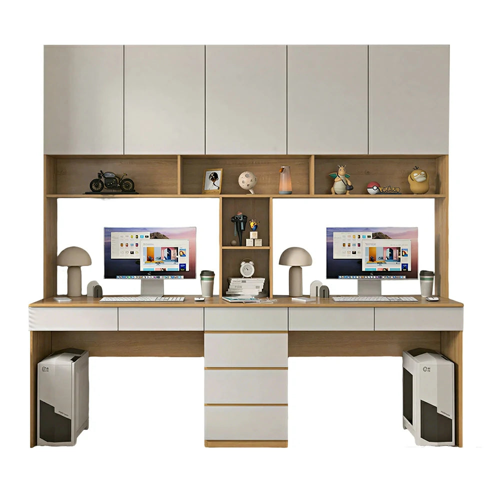 LUXORA G Style Desk with Right Bookshelf Storage Cabinet & Drawers for Home Office - Oak White