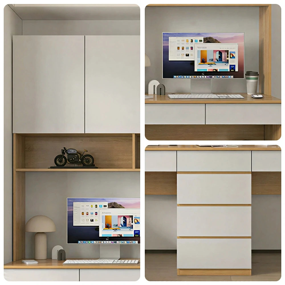 LUXORA G Style Desk with Right Bookshelf Storage Cabinet & Drawers for Home Office - Oak White