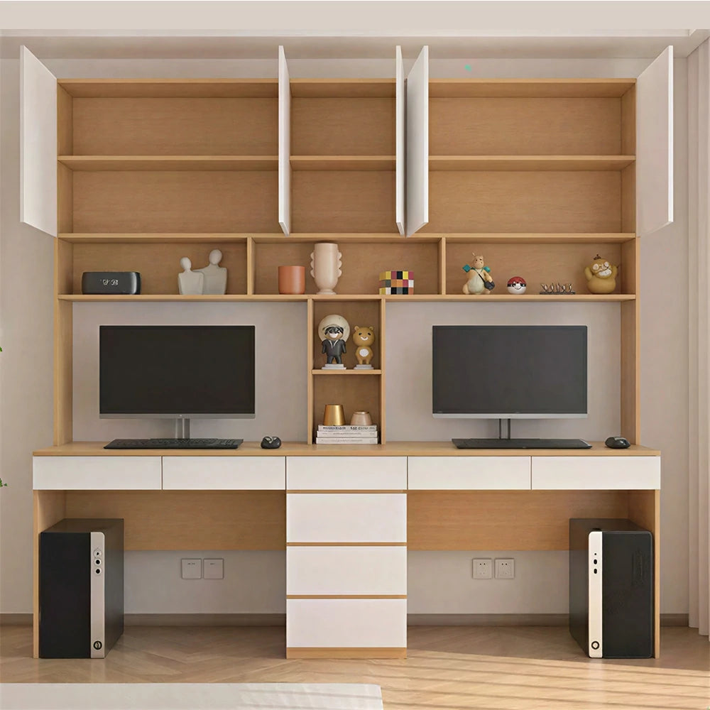 LUXORA G Style Desk with Right Bookshelf Storage Cabinet & Drawers for Home Office - Oak White
