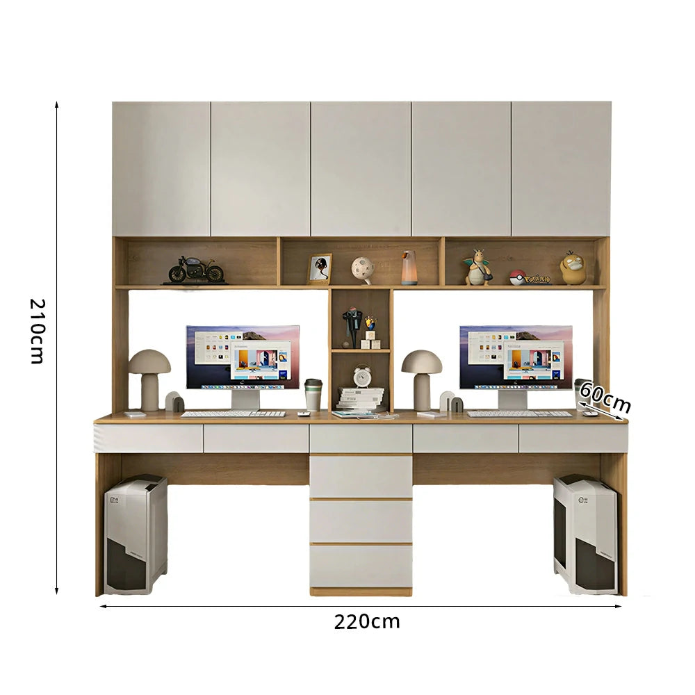 LUXORA G Style Desk with Right Bookshelf Storage Cabinet & Drawers for Home Office - Oak White