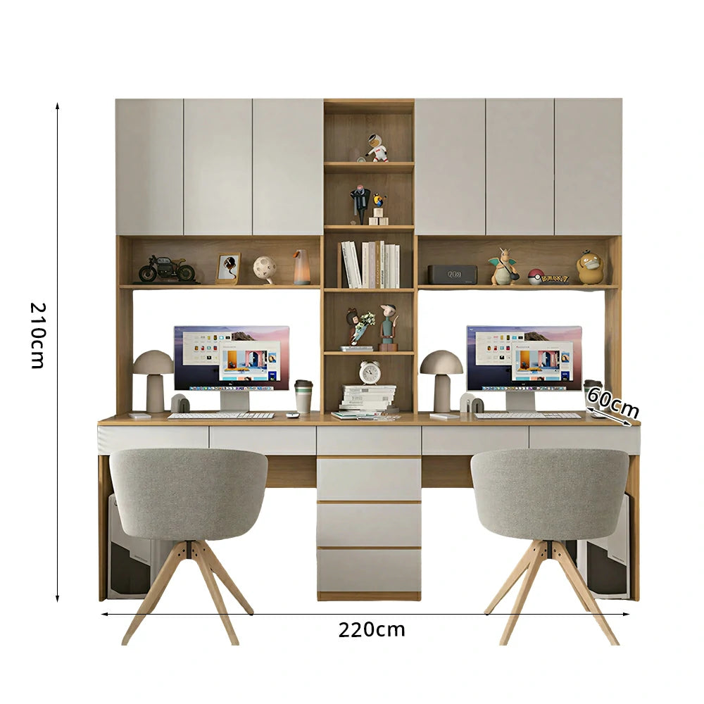 LUXORA J Style Desk with Right Bookshelf Storage Cabinet & Drawers for Home Office - Oak White
