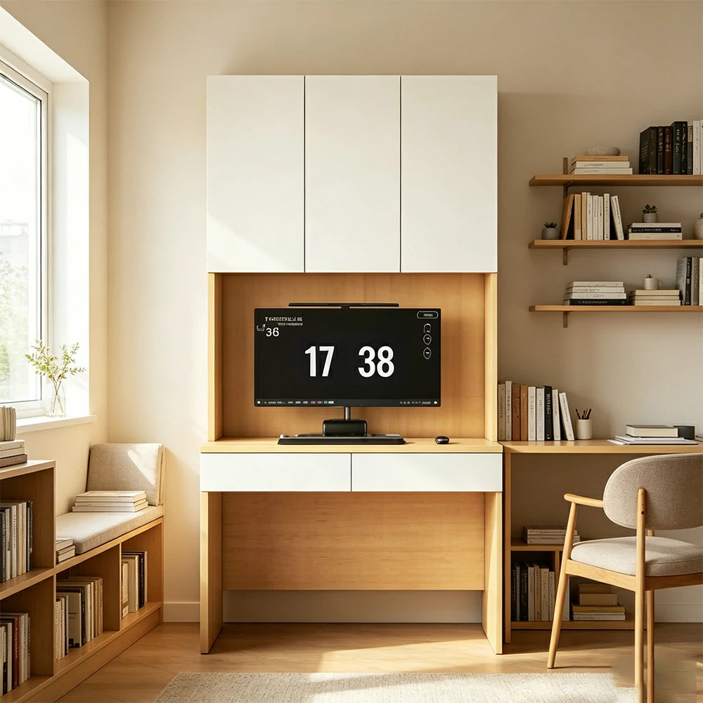 LIVARA Single Study Desk with Bookshelf Storage for Study Bedroom Home Office - Natural Wood