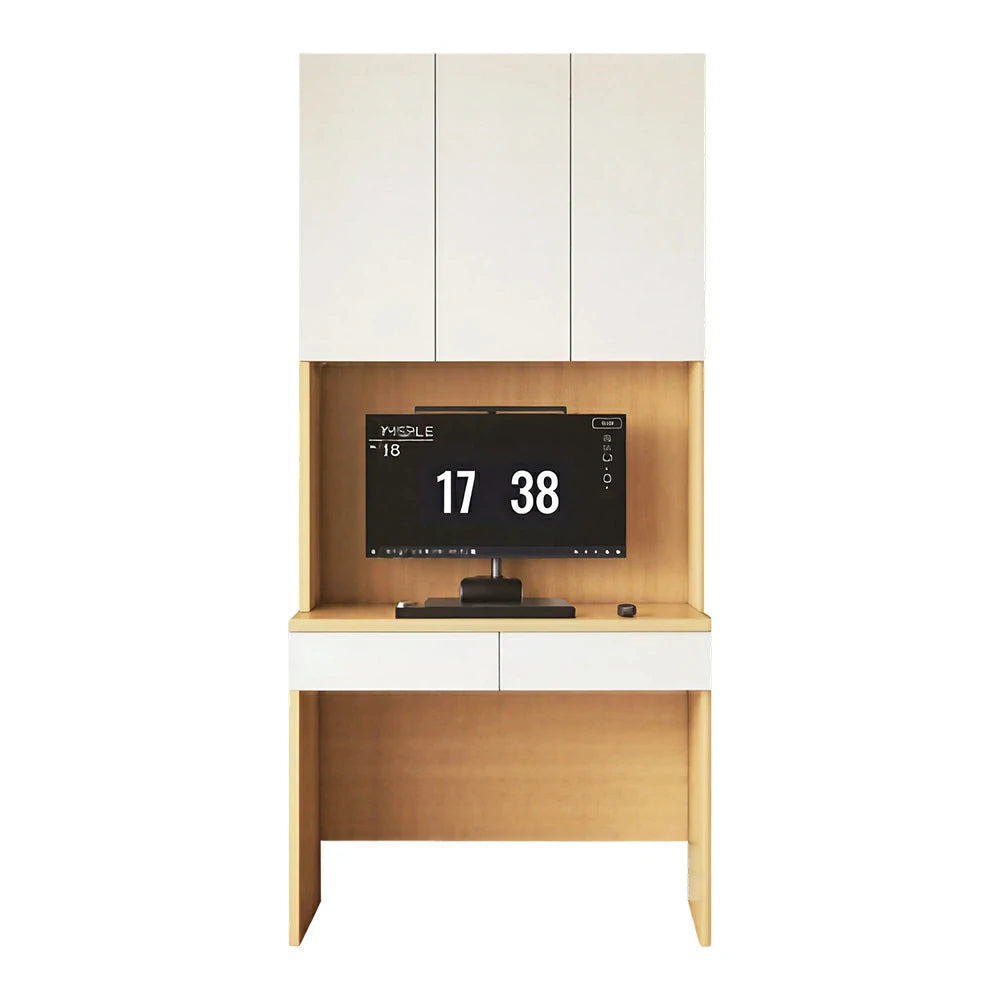 LIVARA Single Study Desk with Bookshelf Storage for Study Bedroom Home Office - Natural Wood