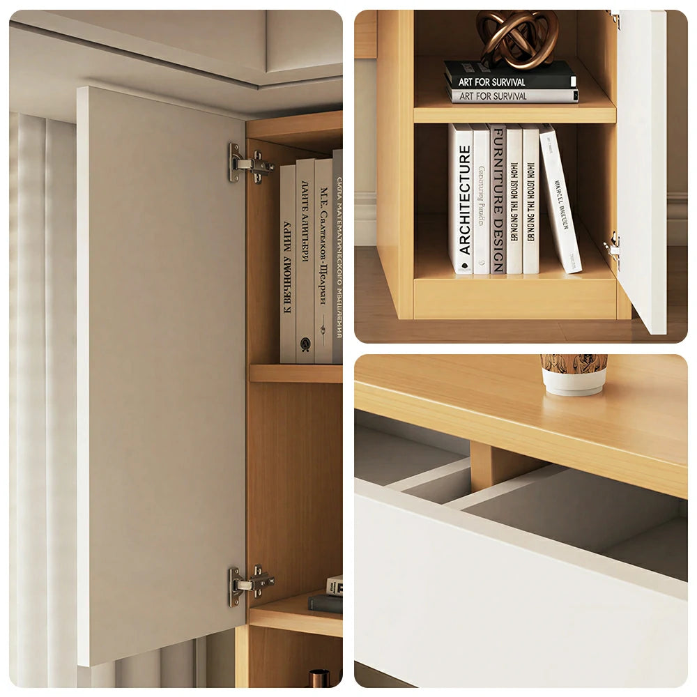 LIVARA Single Study Desk with Bookshelf Storage for Study Bedroom Home Office - Natural Wood