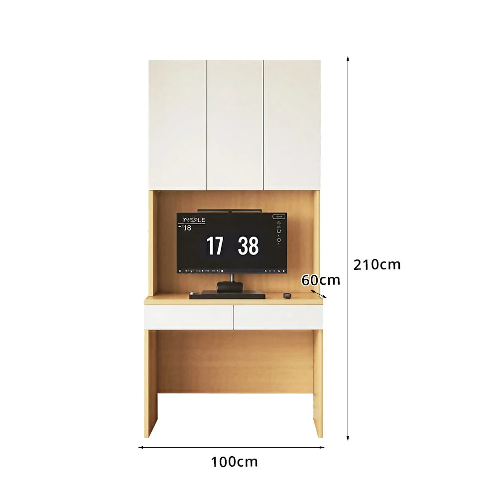 LIVARA Single Study Desk with Bookshelf Storage for Study Bedroom Home Office - Natural Wood