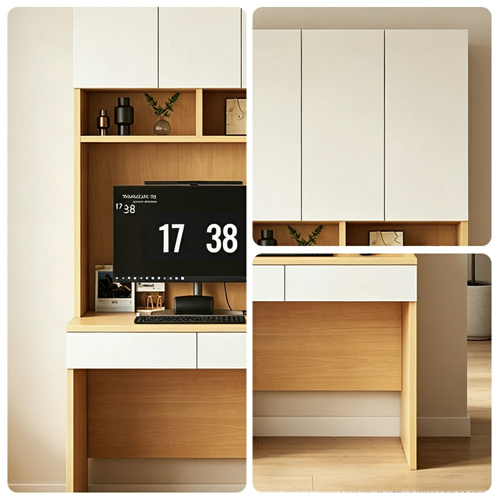 LIVARA Single Study Desk with Bookshelf Storage  for Study Bedroom Home Office - Natural Wood