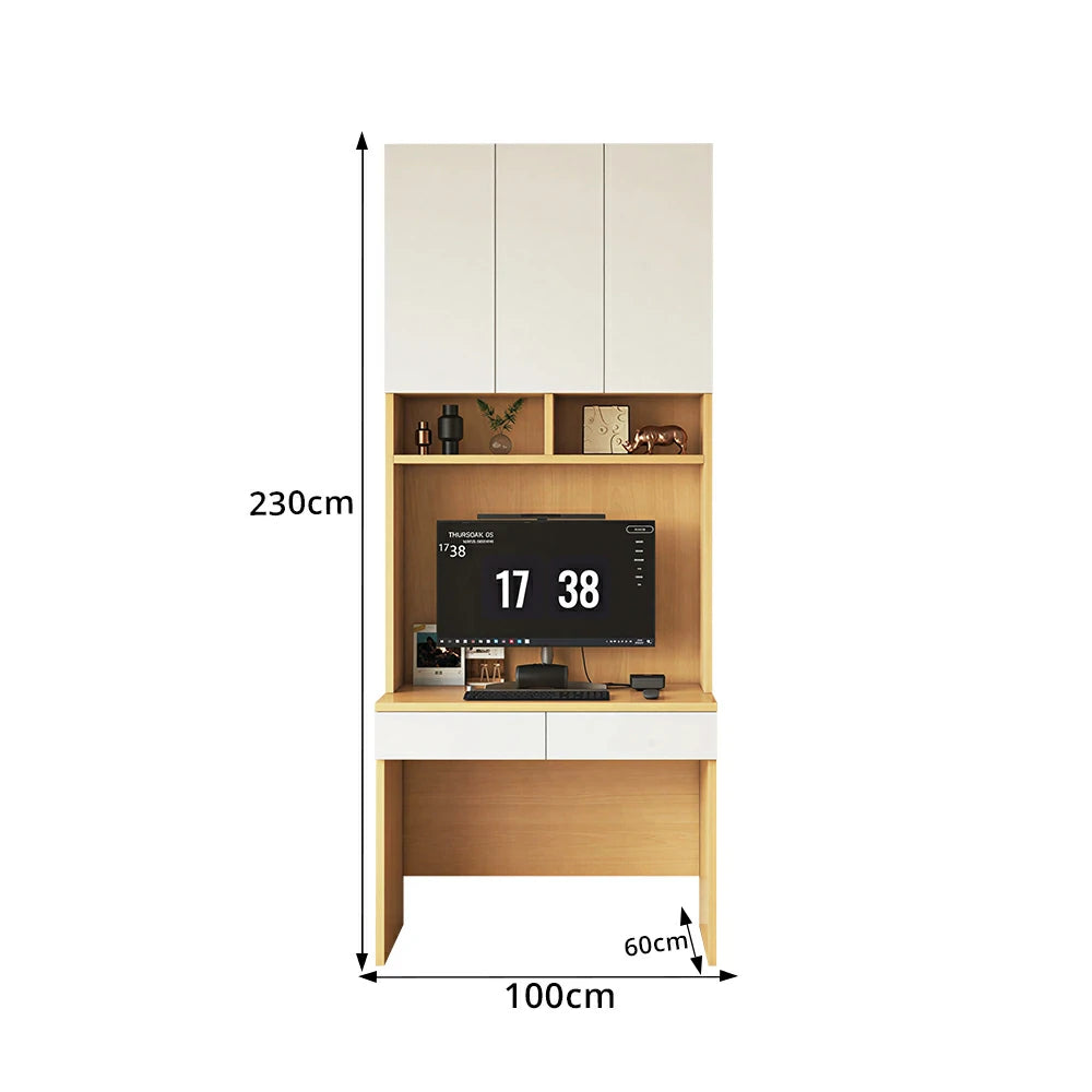 LIVARA Single Study Desk with Bookshelf Storage  for Study Bedroom Home Office - Natural Wood