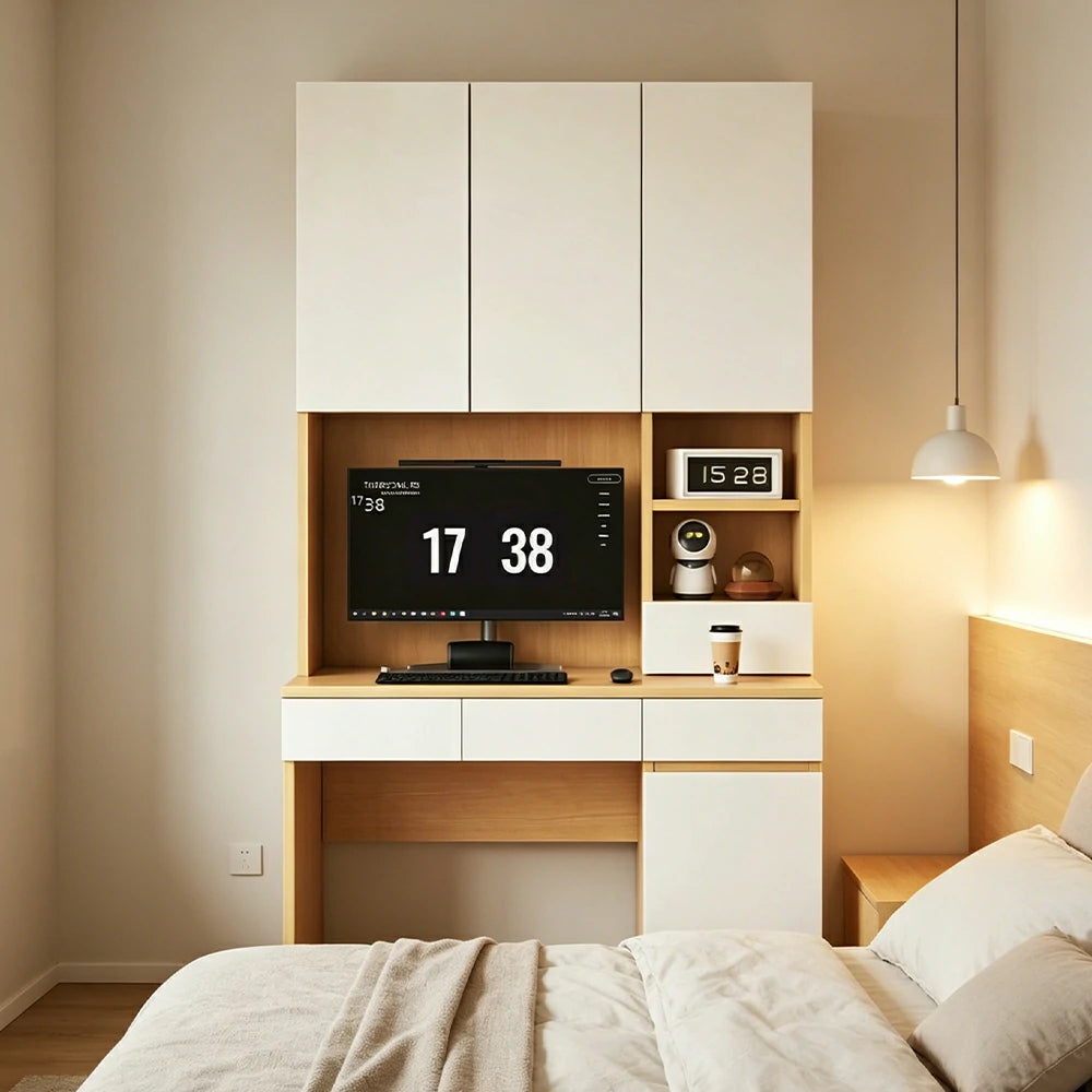 LIVARA Single Study Desk with Bookshelf Storage for Study Bedroom Home Office - Natural Wood