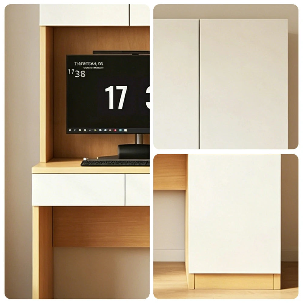 LIVARA Single Study Desk with Bookshelf Storage for Study Bedroom Home Office - Natural Wood