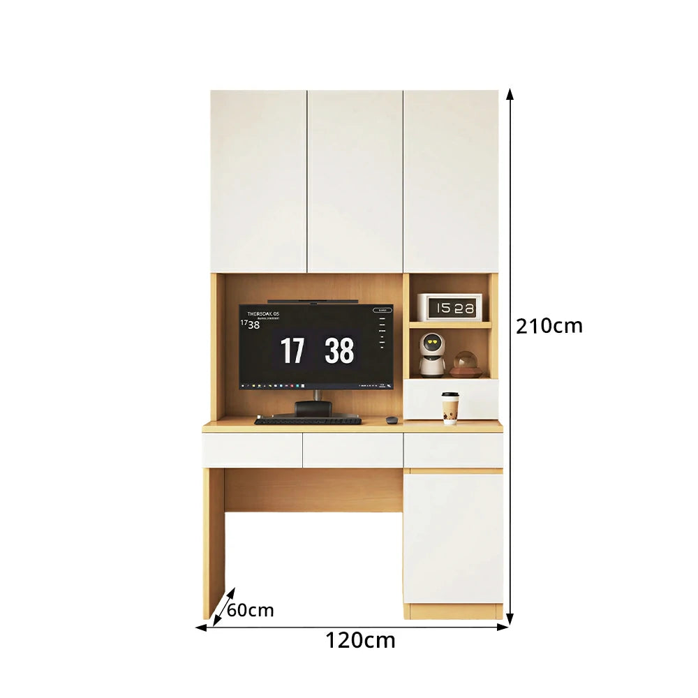 LIVARA Single Study Desk with Bookshelf Storage for Study Bedroom Home Office - Natural Wood