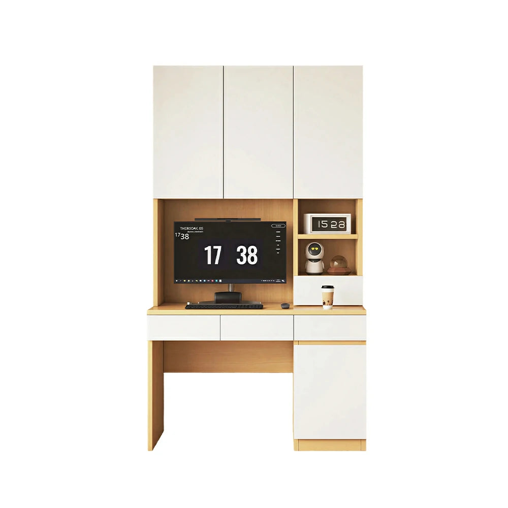 LIVARA Single Study Desk with Bookshelf Storage for Study Bedroom Home Office - Natural Wood