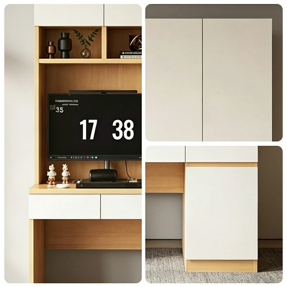 LIVARA Single Study Desk with Bookshelf Storage for Study Bedroom Home Office - Natural Wood