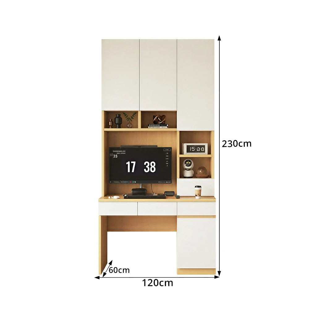LIVARA Single Study Desk with Bookshelf Storage for Study Bedroom Home Office - Natural Wood