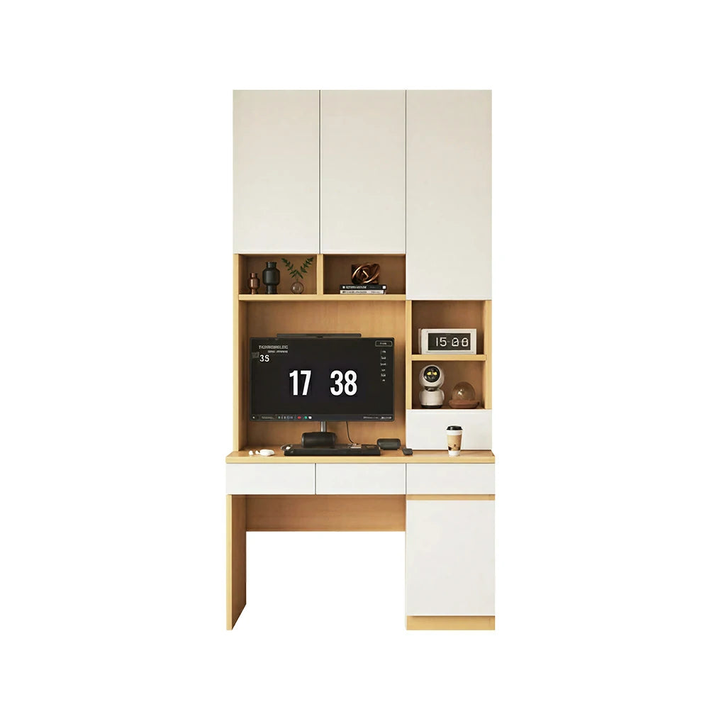 LIVARA Single Study Desk with Bookshelf Storage for Study Bedroom Home Office - Natural Wood