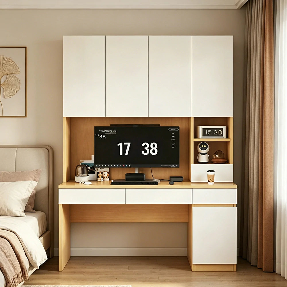 LIVARA Single Study Desk with Bookshelf Storage for Study Bedroom Home Office - Natural Wood