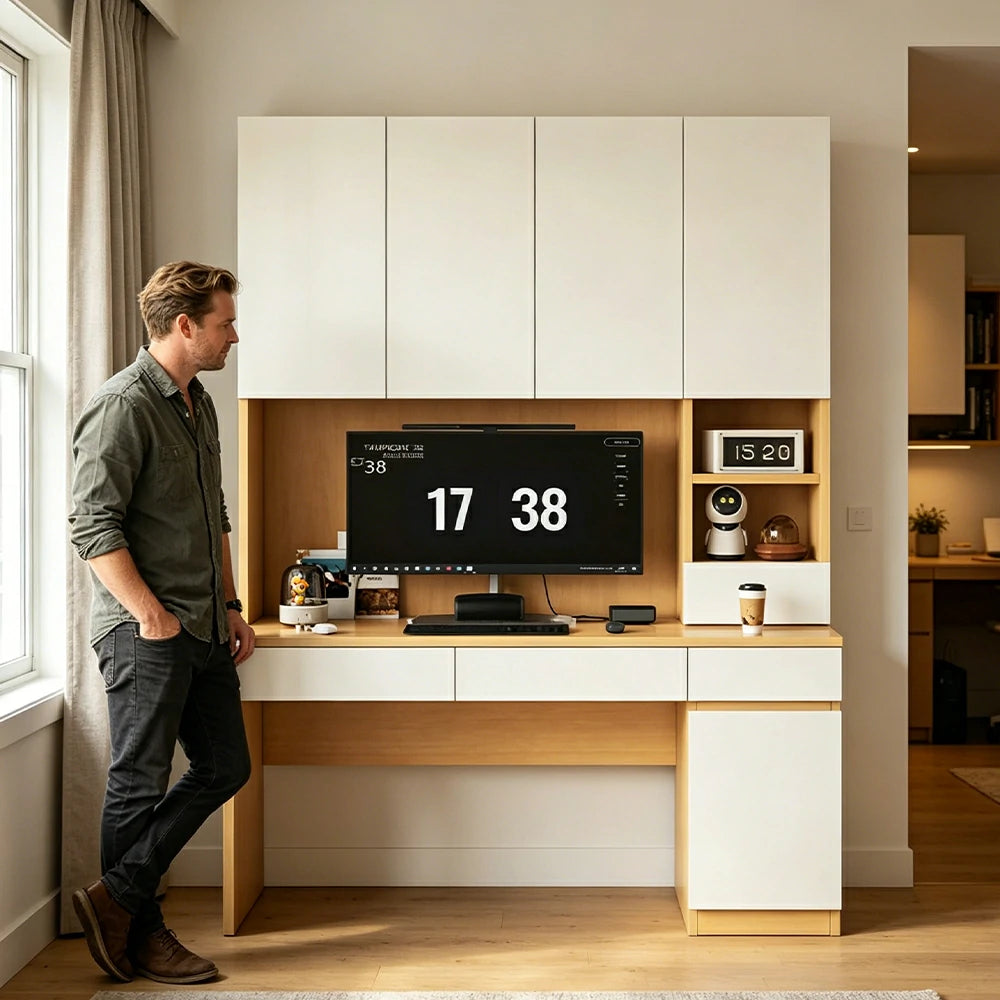 LIVARA Single Study Desk with Bookshelf Storage for Study Bedroom Home Office - Natural Wood