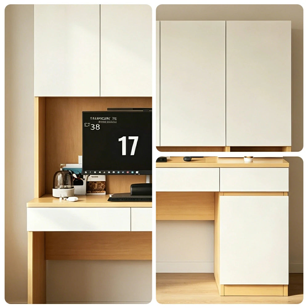 LIVARA Single Study Desk with Bookshelf Storage for Study Bedroom Home Office - Natural Wood