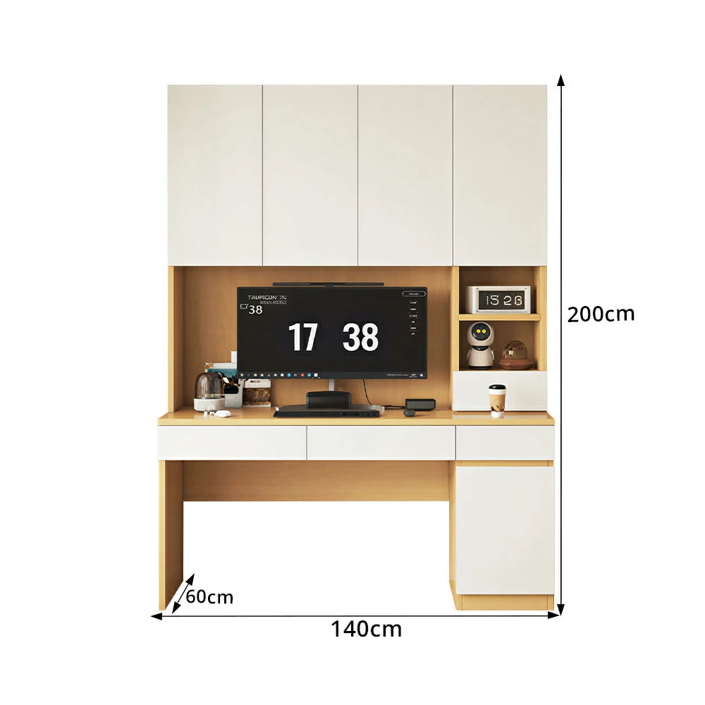 LIVARA Single Study Desk with Bookshelf Storage for Study Bedroom Home Office - Natural Wood