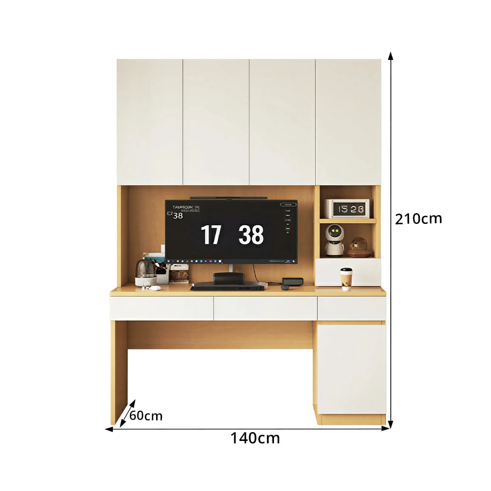 LIVARA Single Study Desk with Bookshelf Storage for Study Bedroom Home Office - Natural Wood