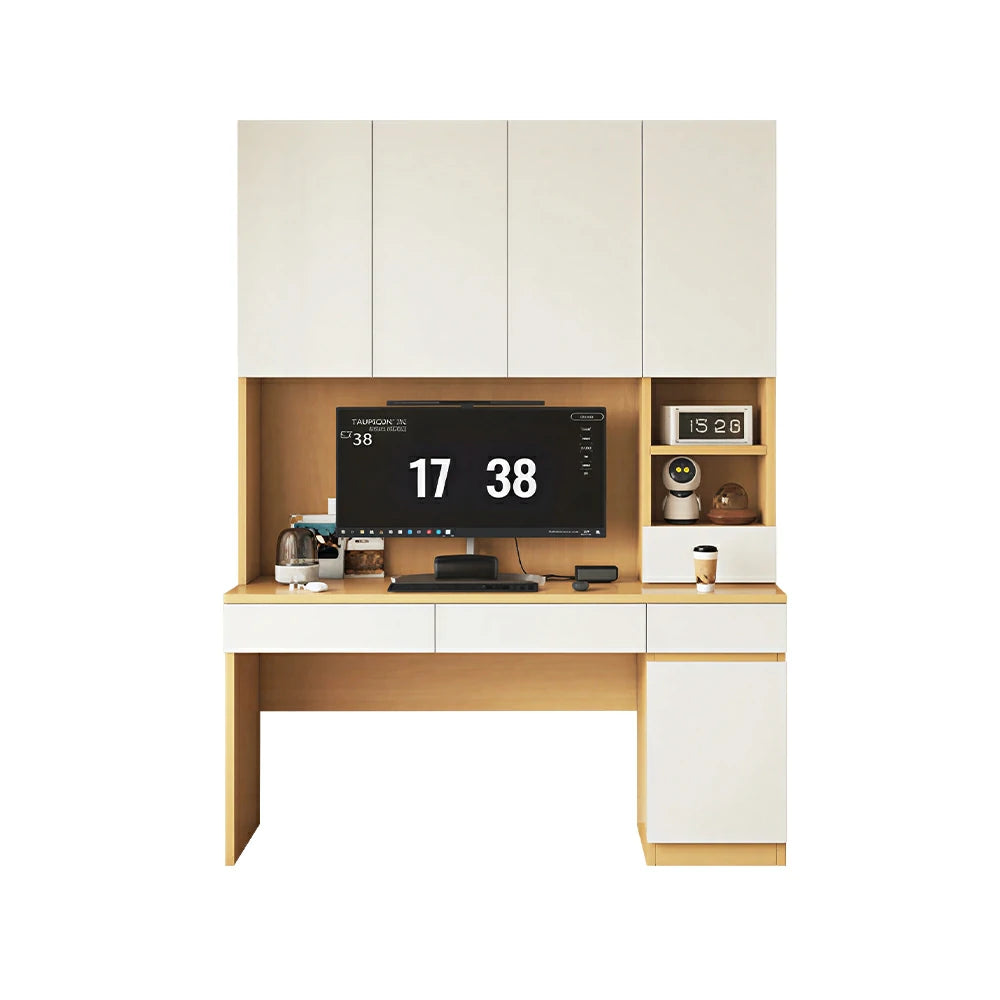 LIVARA Single Study Desk with Bookshelf Storage for Study Bedroom Home Office - Natural Wood