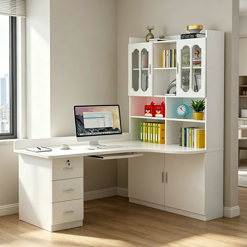 LIVARA White Bookcase with Upper and Lower Doors Large Storage Display Cabinet for Living Room Bedroom Study - White