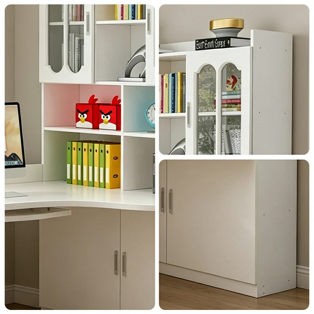 LIVARA White Bookcase with Upper and Lower Doors Large Storage Display Cabinet for Living Room Bedroom Study - White