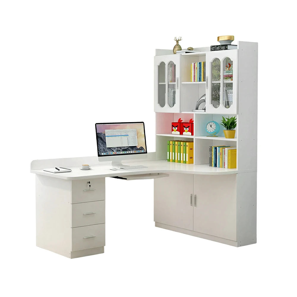LIVARA White Bookcase with Upper and Lower Doors Large Storage Display Cabinet for Living Room Bedroom Study - White