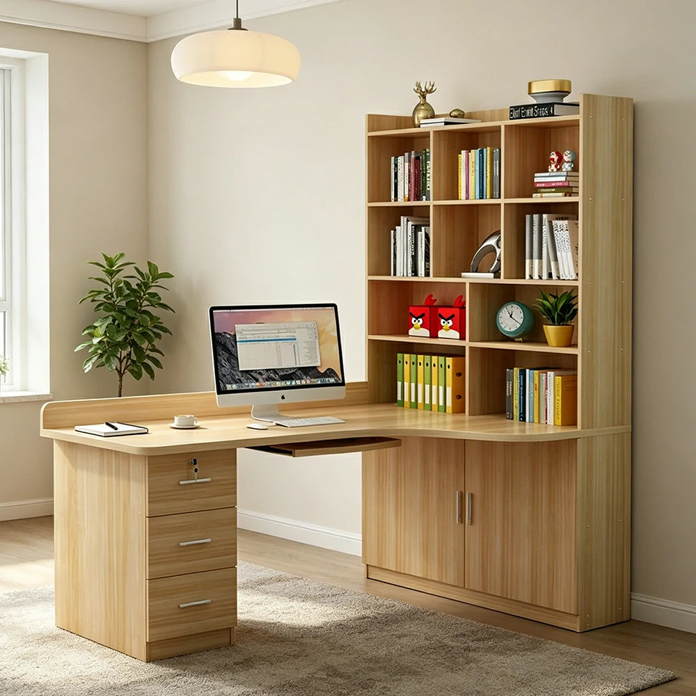 LIVARA Light Walnut Bookcase with Lower Doors Large Storage Display Cabinet for Living Room Bedroom Study - Light Walnut