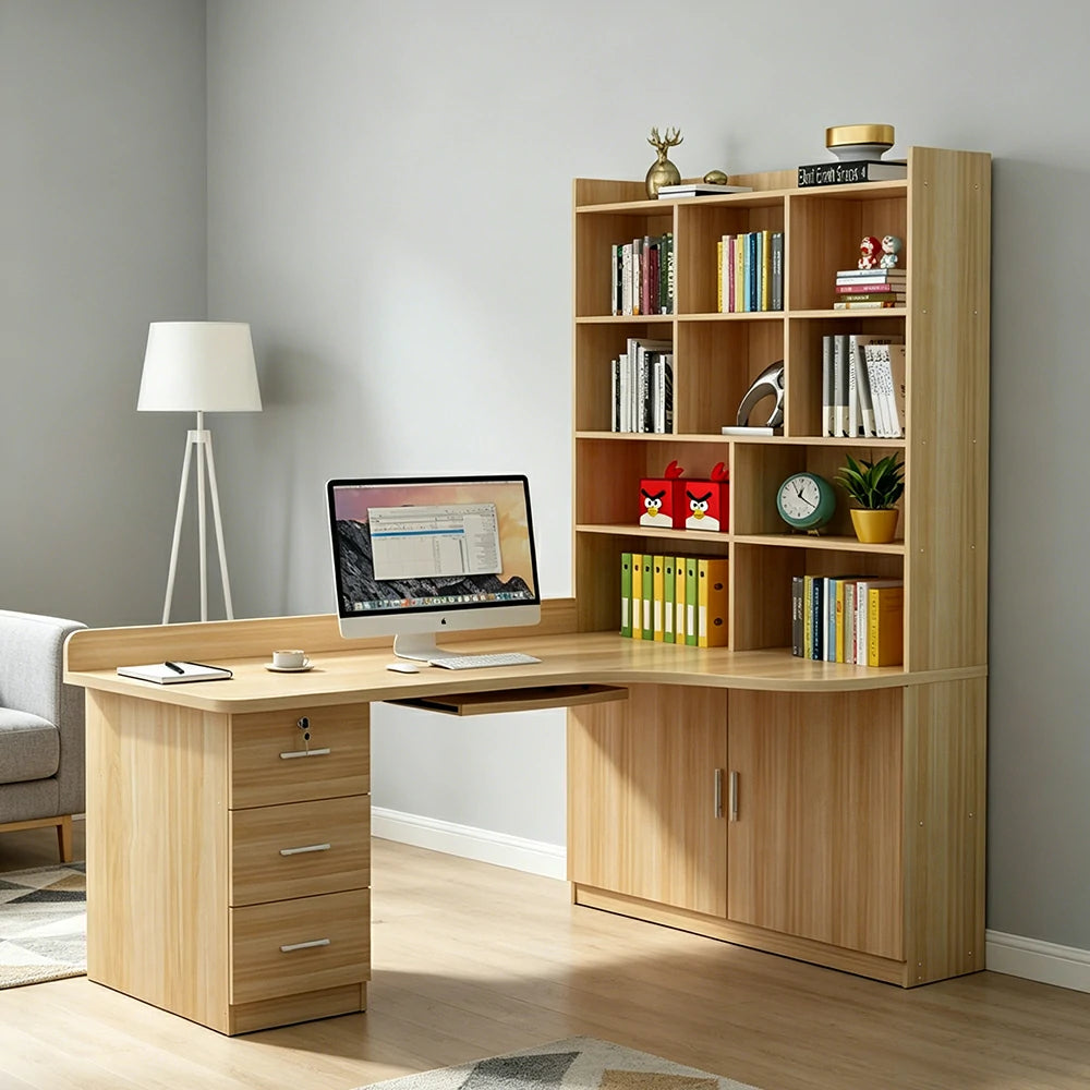 LIVARA Light Walnut Bookcase with Lower Doors Large Storage Display Cabinet for Living Room Bedroom Study - Light Walnut