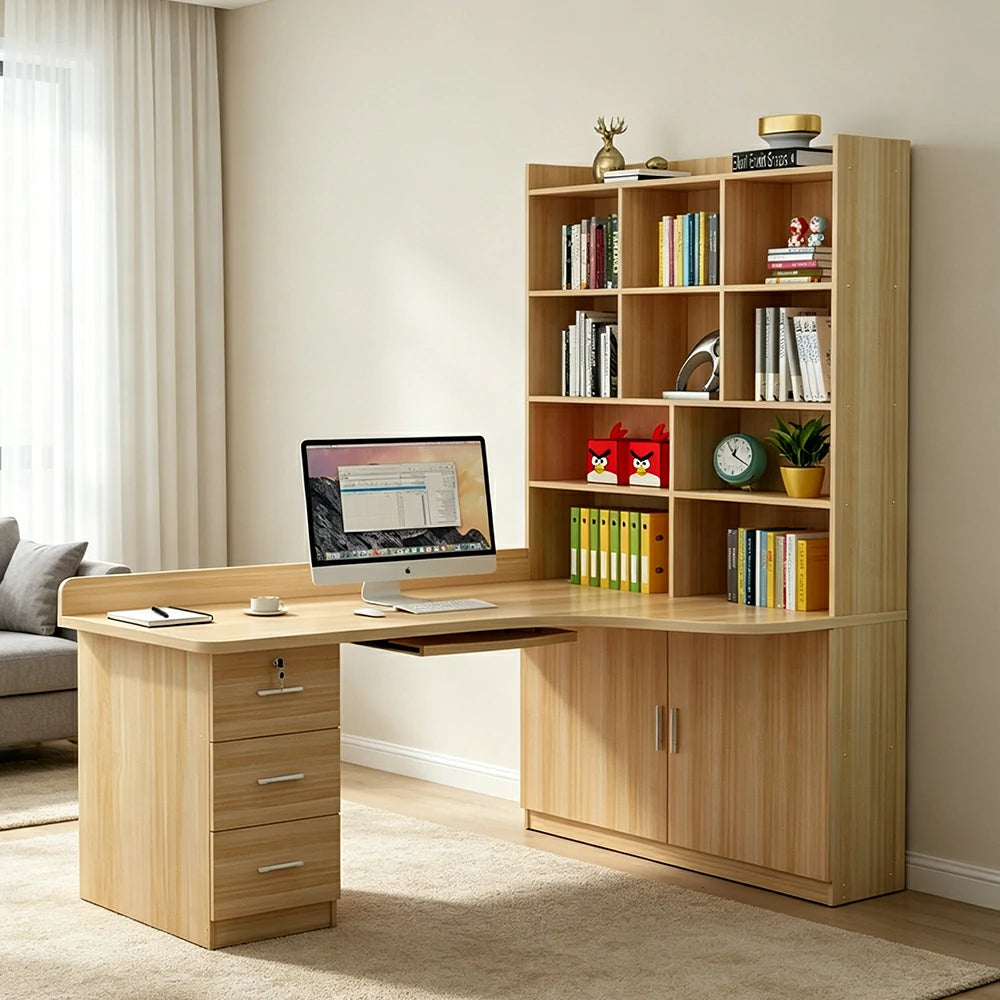 LIVARA Light Walnut Bookcase with Lower Doors Large Storage Display Cabinet for Living Room Bedroom Study - Light Walnut