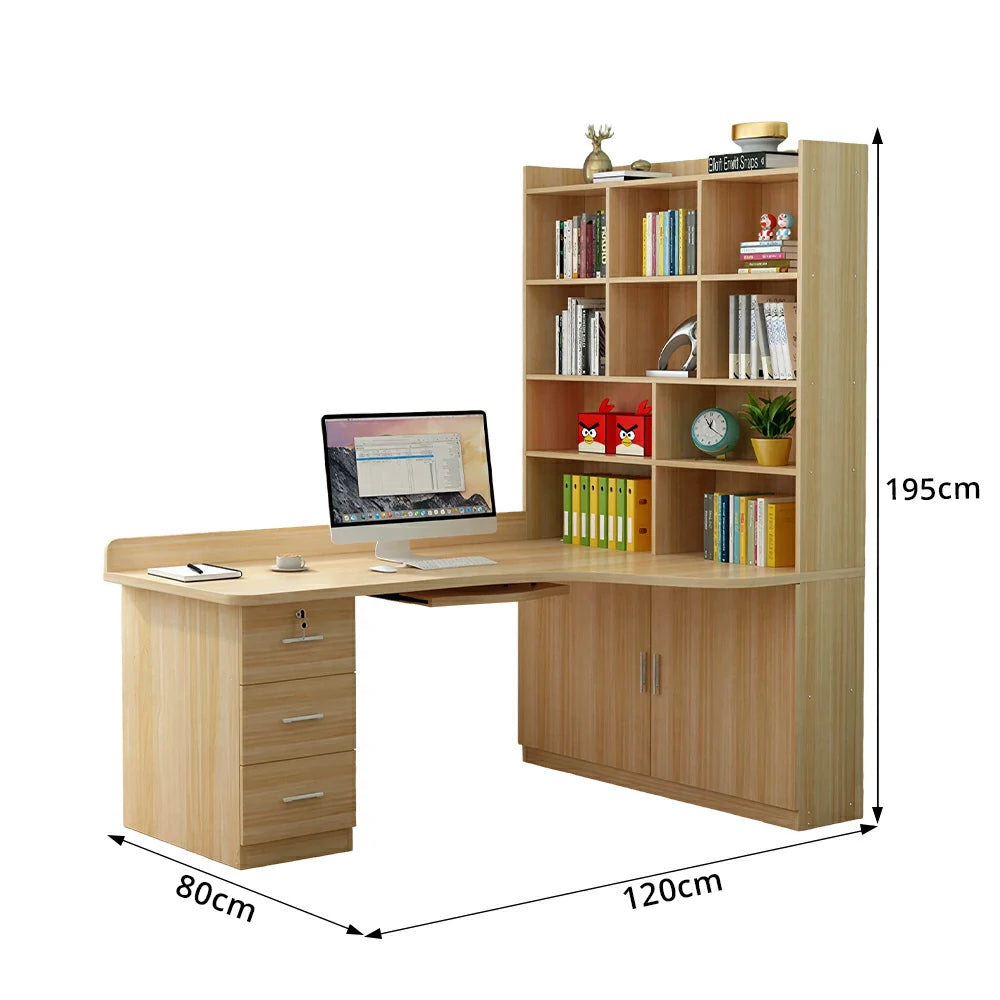 LIVARA Light Walnut Bookcase with Lower Doors Large Storage Display Cabinet for Living Room Bedroom Study - Light Walnut
