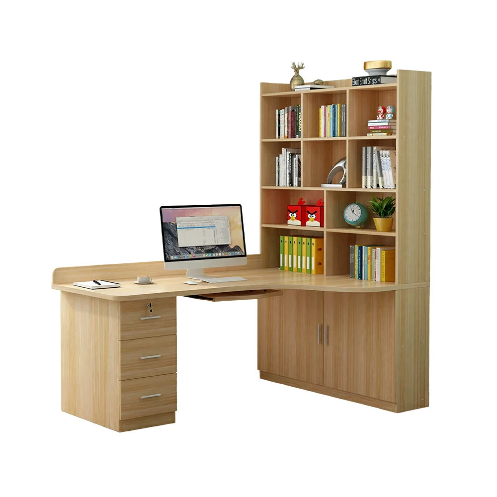LIVARA Light Walnut Bookcase with Lower Doors Large Storage Display Cabinet for Living Room Bedroom Study - Light Walnut