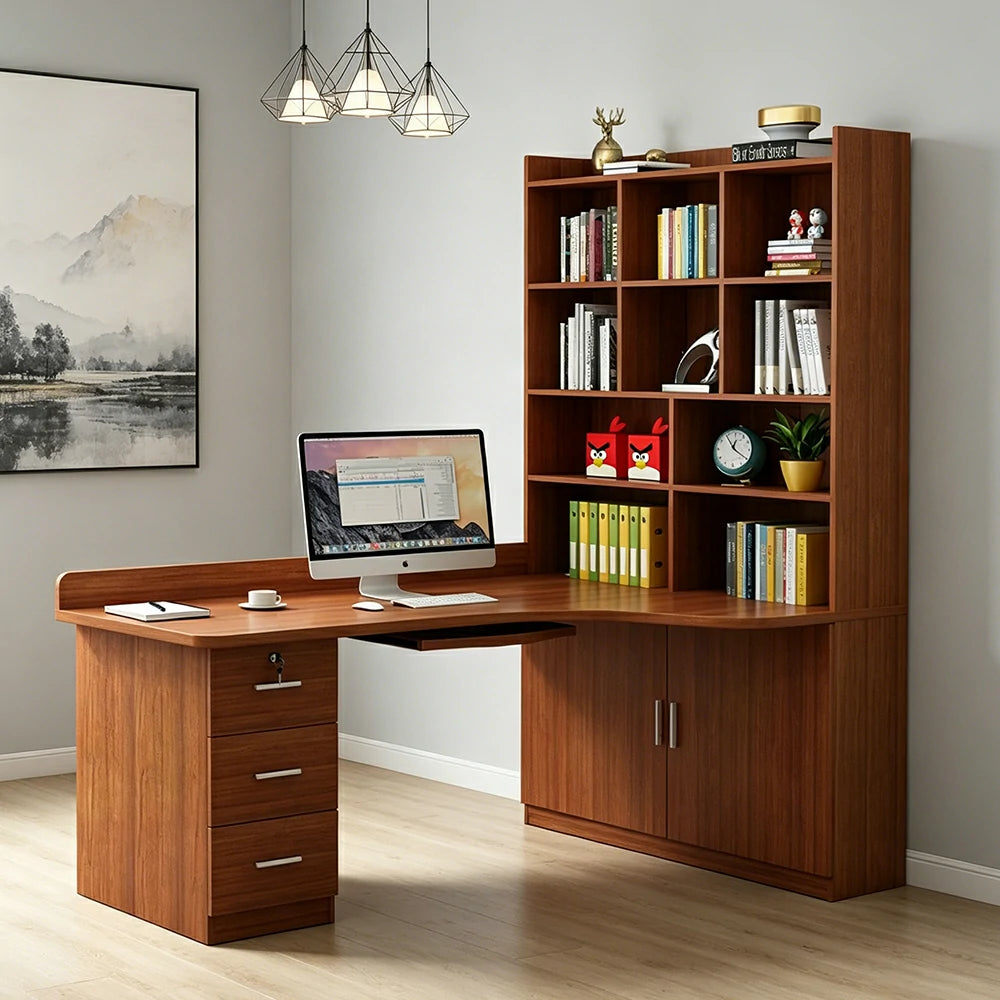 LIVARA Teak Bookcase with Lower Doors Large Storage Display Cabinet for Living Room Bedroom Study - Teak