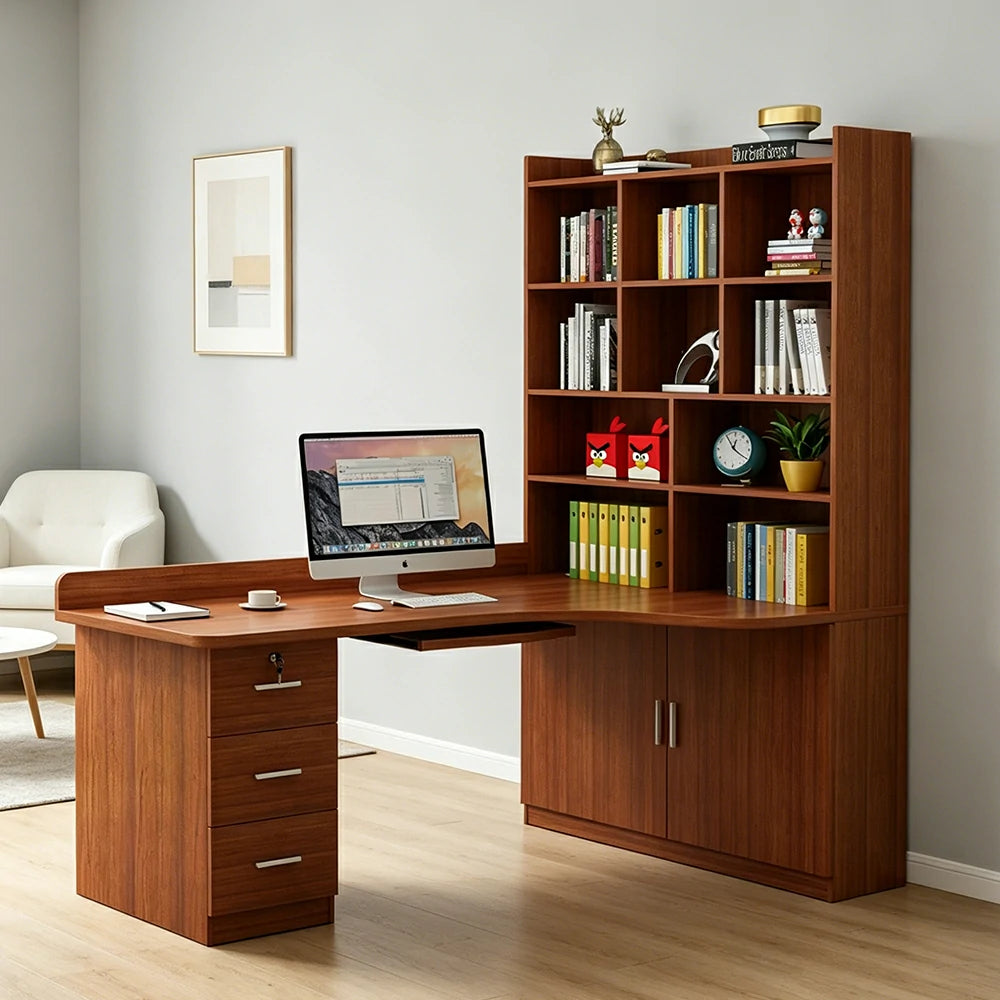 LIVARA Teak Bookcase with Lower Doors Large Storage Display Cabinet for Living Room Bedroom Study - Teak