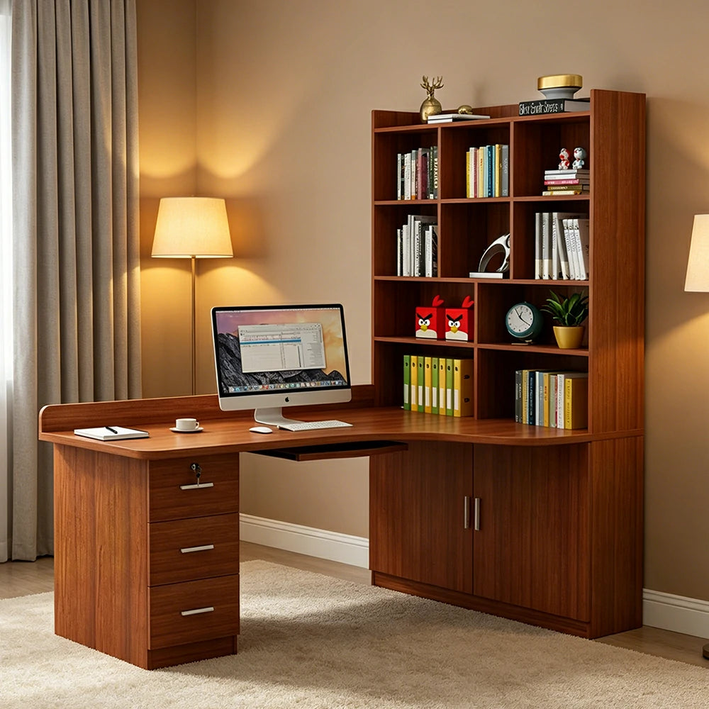 LIVARA Teak Bookcase with Lower Doors Large Storage Display Cabinet for Living Room Bedroom Study - Teak