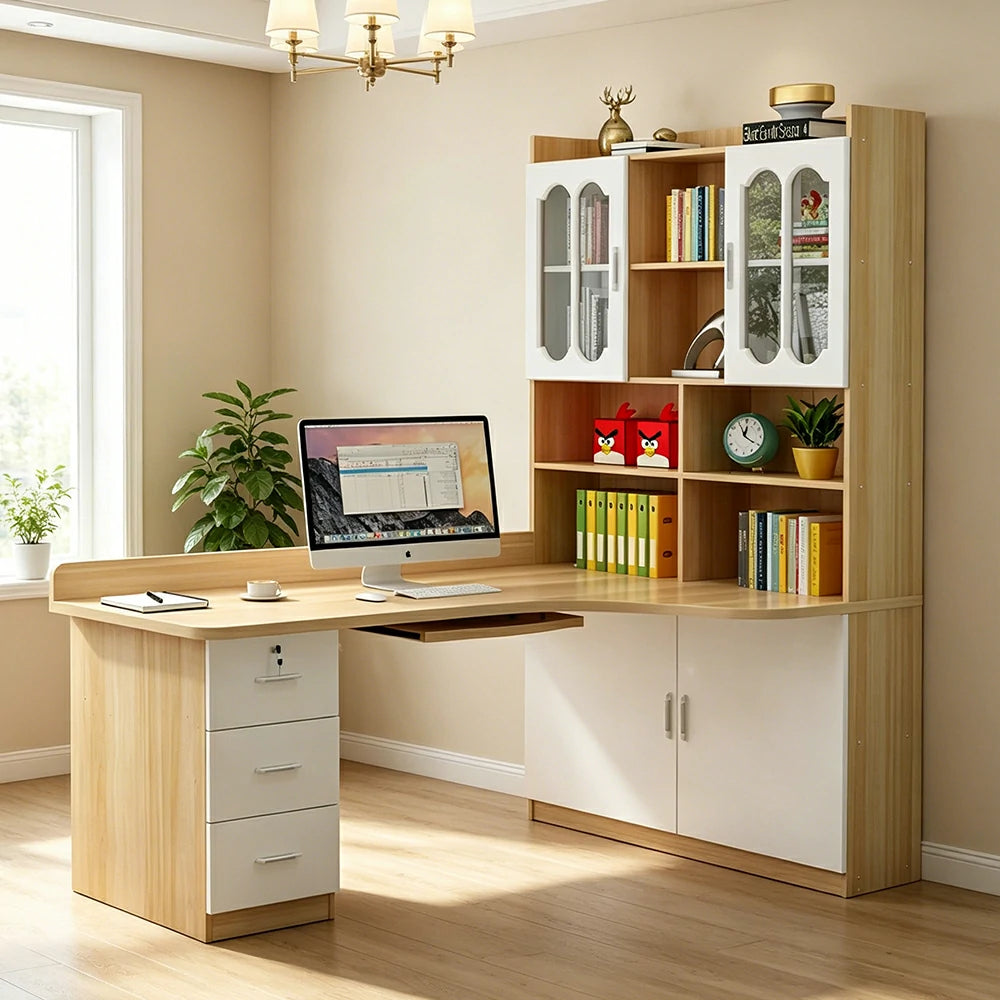 LIVARA Two Tone Bookcase with Upper and Lower Doors Large Storage Display Cabinet for Living Room Bedroom Study - Multi Colour