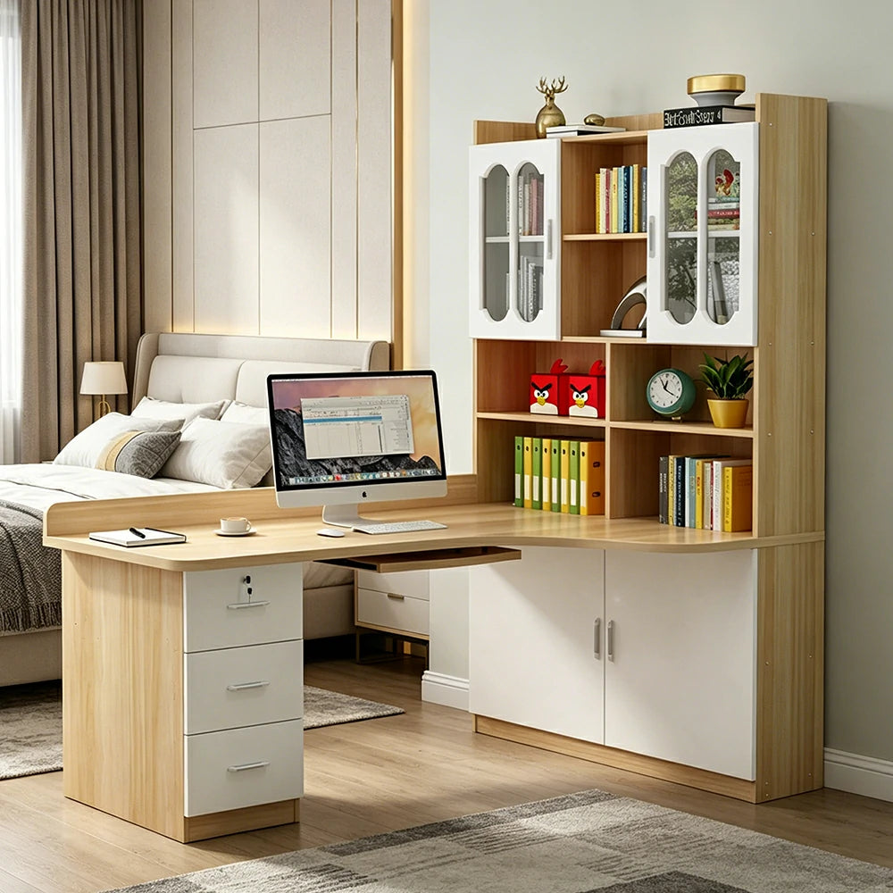 LIVARA Two Tone Bookcase with Upper and Lower Doors Large Storage Display Cabinet for Living Room Bedroom Study - Multi Colour