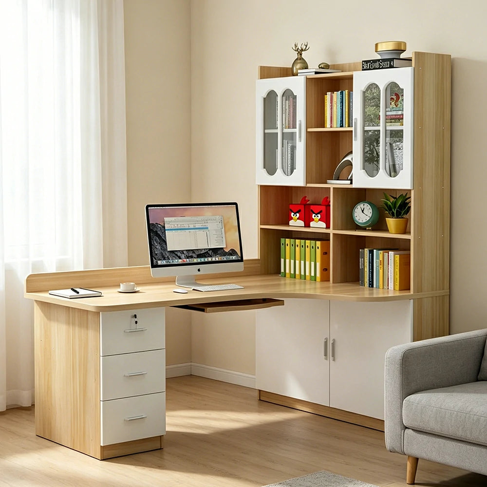 LIVARA Two Tone Bookcase with Upper and Lower Doors Large Storage Display Cabinet for Living Room Bedroom Study - Multi Colour