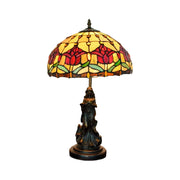 LIVARA European Vintage Red Tulip Stained Glass Table Lamp Sculpture Base Handcrafted Artistic Design Suitable for Bedroom Living Room Bedside