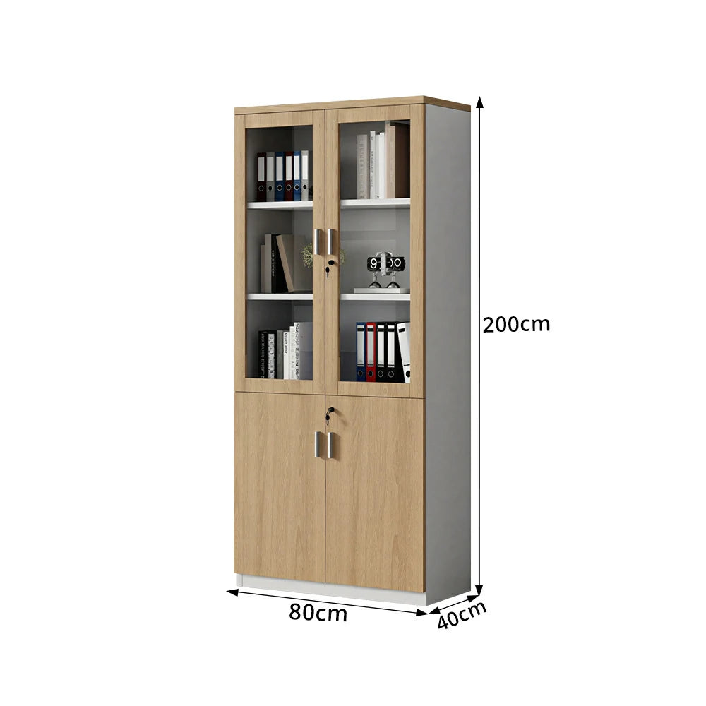 LIVARA 2 Door File Cabinet with Glass Doors Office Storage Bookcase Cabinet - Oak