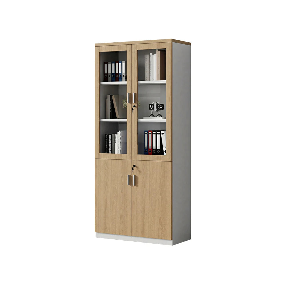 LIVARA 2 Door File Cabinet with Glass Doors Office Storage Bookcase Cabinet - Oak