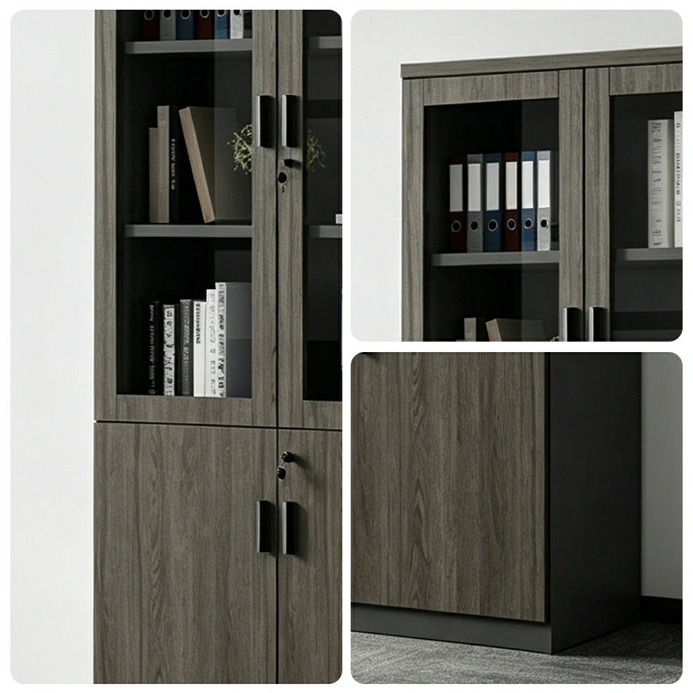 LIVARA 2 Door Bookcase with Glass Doors Office Storage Cabinet - Walnut