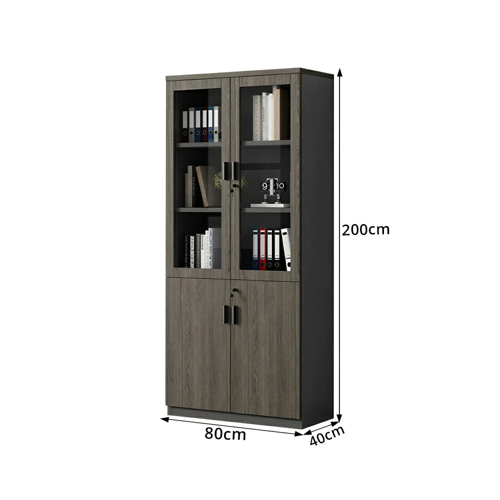 LIVARA 2 Door Bookcase with Glass Doors Office Storage Cabinet - Walnut