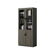LIVARA 2 Door Bookcase with Glass Doors Office Storage Cabinet - Walnut
