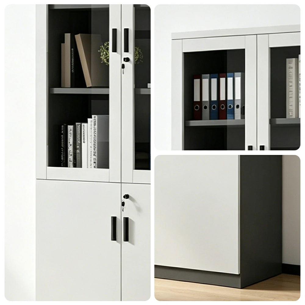 LIVARA 2 Door Bookcase A Style Office Storage Cabinet with Display Shelves - Warm White
