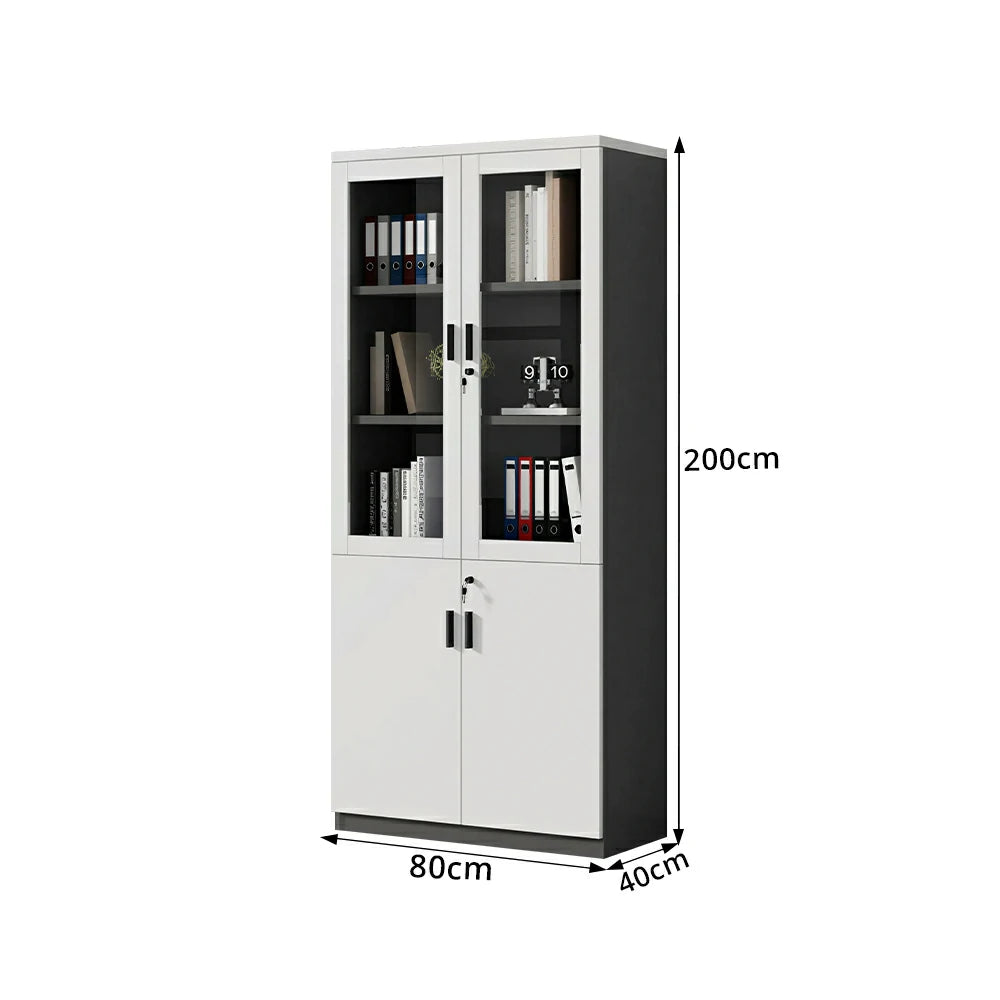 LIVARA 2 Door Bookcase A Style Office Storage Cabinet with Display Shelves - Warm White